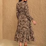 Dress for Women ||Bohemian Brown Print Casual Comfortable Women's Long Sleeve Maxi Dress|| Popular Autumn Apparel Fashion (D-03-05)