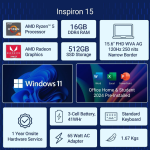 DELL 15 Microsoft Office Home 2024 AMD Ryzen 5 Hexa Core 7530U - (16 GB/512 GB SSD/Windows 11 Home) 3535 / 15DC15255 Thin and Light Laptop (15.6 Inch, Platinum Silver, 1.67 Kg, With MS Office)