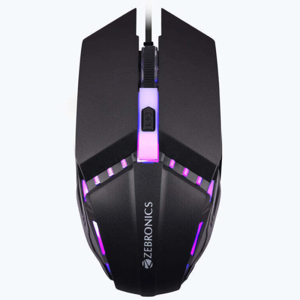 ZEBRONICS Zeb Phero Wired Ambidextrous Optical  Gaming Mouse DPI Switch, High Precision, Plug & Play, 4 Buttons (USB 2.0, RAINBOW LED)