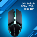 ZEBRONICS Zeb Phero Wired Ambidextrous Optical  Gaming Mouse DPI Switch, High Precision, Plug & Play, 4 Buttons (USB 2.0, RAINBOW LED)