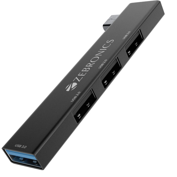 ZEBRONICS 4 in 1 Type-C to USB Hub, USB 3.0, 4 USB Ports, Speeds Upto 5 Gbps Zeb-TA210U USB Hub (Grey)