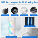Merphin Double Ended Spray Mini Cool with Mist and RGB, Desk F-18 USB Fan (White)