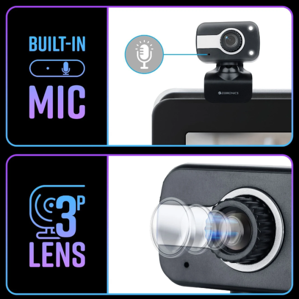 ZEBRONICS Zeb-Crystal Clear VGA  Webcam 480p, with Microphone, Night vision, USB Connectivity (Black)