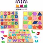 AJDK MART Toys 3 in 1 Wooden Puzzles for Toddlers |ABCD ,ALPHABET ,SHAPE (Multicolor)