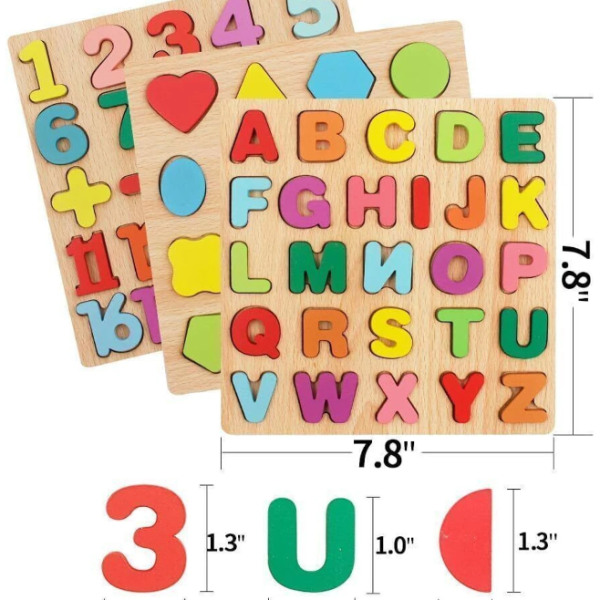 AJDK MART Toys 3 in 1 Wooden Puzzles for Toddlers |ABCD ,ALPHABET ,SHAPE (Multicolor)