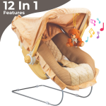 mama luv mee Premium Quality | Deluxe 12 in 1 Musical Carry Cot | Baby Rocker and Bouncer (Brown, White)