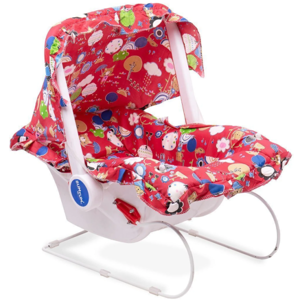 BUMTUM Baby Carry Cot & Rocking Chair With Adjustable Handle| 3-Point Safety Lap Belt Bouncer (Red)