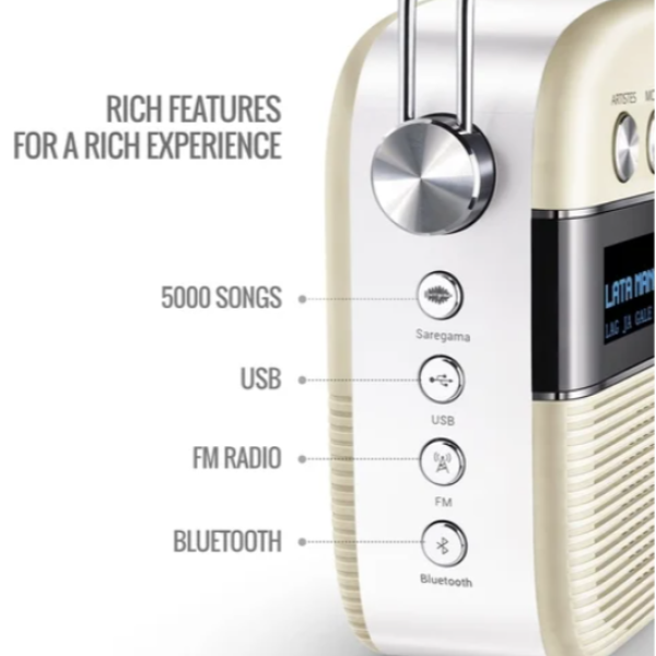 Saregama Carvaan Hindi - Portable Music Player with 5000 Preloaded Songs, FM/BT/AUX (Porcelain White)