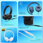 JBL Tune 520C On-Ear Type C Wired Headphone, Pure Bass Sound, 3-Button Remote with Microphone, Comfort fit and Foldable Design (Black)