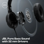 JBL Tune 520C On-Ear Type C Wired Headphone, Pure Bass Sound, 3-Button Remote with Microphone, Comfort fit and Foldable Design (Black)