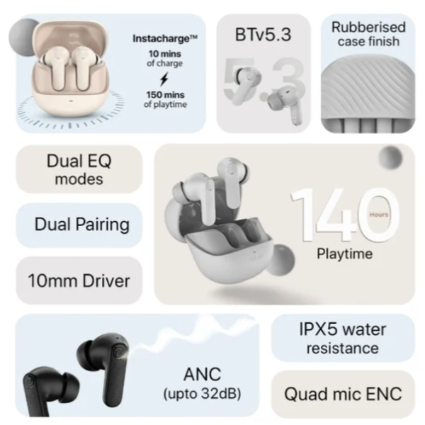 Noise Buds X2 Truly Wireless Bluetooth Earbuds, Pebble Grey