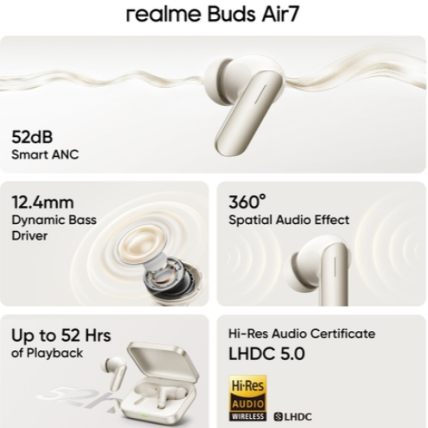 realme Buds Air7 TWS Earbuds, Ivory Gold