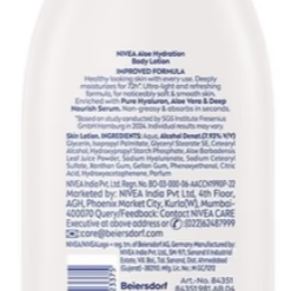 Product showcase Nivea Aloe Hydration Body Lotion for Normal Skin is enriched with the goodness of Aloe Vera that helps you keep your skin hydrated, relieve you from any skin irritation, thus giving it the right nourishment and freshness. So what are