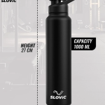 SLOVIC Durable & Stylish Leak-Proof 1000 ml Stainless Steel Bottle (Pack of 1, Black)