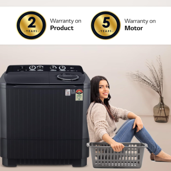 LG 11 Kg 5 Star Wind Jet Dry Rat Away Technology Semi-Automatic Top Loading Washing Machine (P1155SKAZ, Roller Jet Pulsator, Punch + 3, Middle Black)