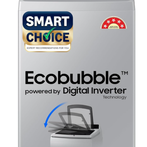 Samsung Smart Choice 8 kg, 5 star, Eco Bubble Tech, Digital Inverter Motor, Soft Closing Door, Fully-Automatic Top Load Washing Machine (WA80BG4441BGTL, Light Gray)