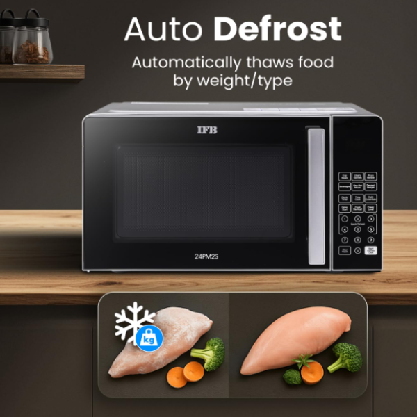 IFB 25L Solo Microwave Oven with 61 Auto Cook Menus (25PM2S, Silver, Easy to use Jog dial & Buttons, Mug Recipes, Steam Clean, Auto Reheat, Preset Timer, Power Save, Multi-Stage Cooking)