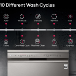 LG 14 Place Settings Inverter Direct Drive, Wi-Fi Free Standing Dishwasher (DFB424FP, Silver, Silent Operation, Tough Stain Removal, Adjustable racks & TrueSteam)