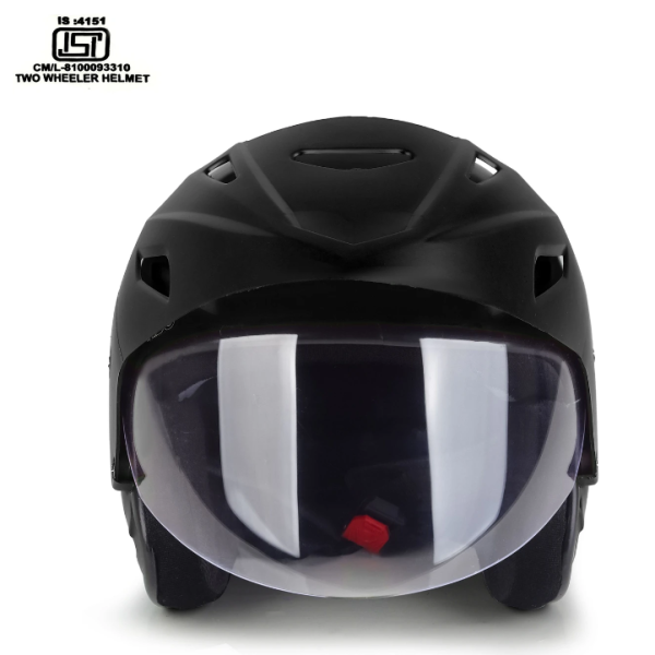 urban carrier ISI Certified ABS Material Half Face Stylish Helmet with Clear Visor For Men Motorbike Helmet (Black)