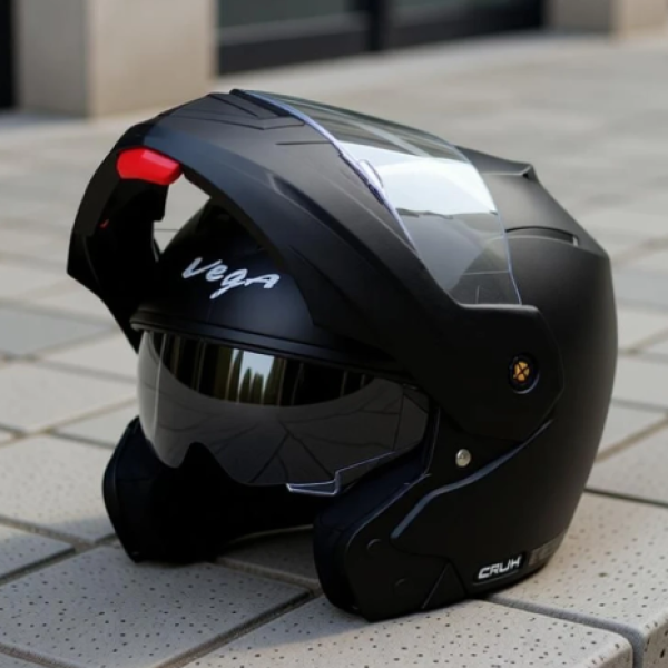VEGA Crux Dual Visor Motorbike Helmet (Gloss Black)