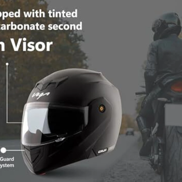 VEGA Crux Dual Visor Motorbike Helmet (Gloss Black)