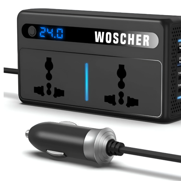 Woscher 200W Car Laptop Charger with 2 USB|2 Type C|2 Universal AC Outlet Charging Port Car Laptop Charger (DC)