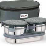 rolon Lunch Lock Double Decker | Grey | 3 Airtight Containers | Insulated Lunch Bag 3 Containers Stainless Steel Office Lunch Box (1150 ml)