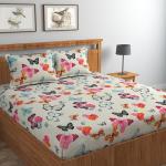 Creatived Store Cotton Double Fitted (Elastic) 240 TC Printed 1 Bedsheet with 2 Pillow Covers (Multicolor, White)